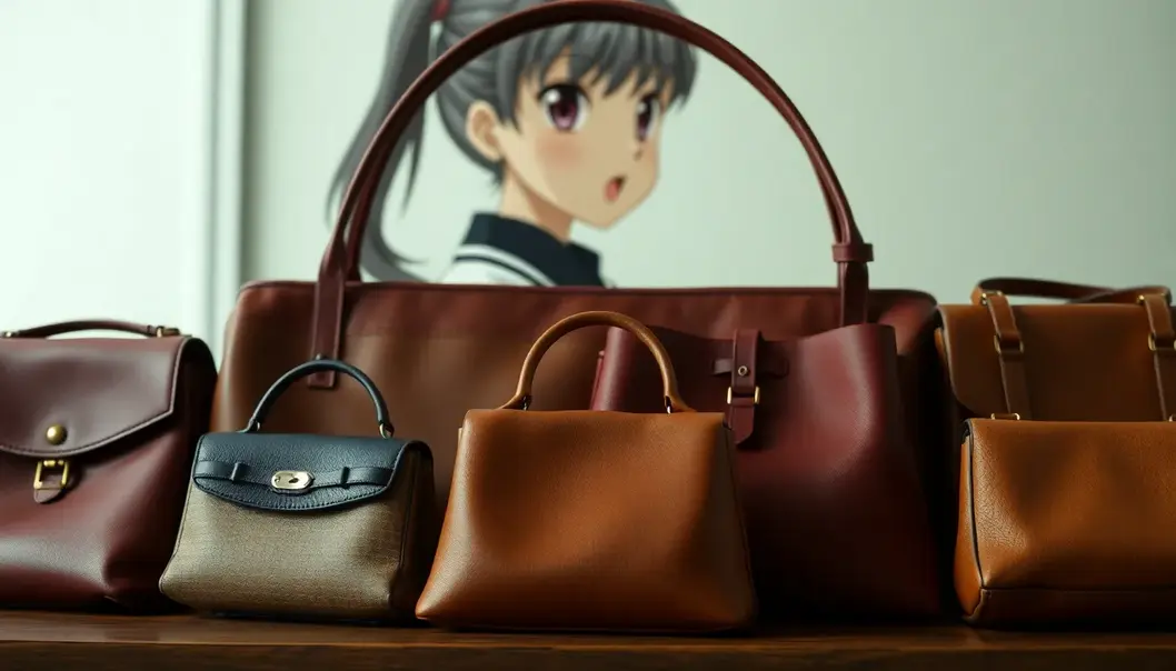 Handbags from various eras, echoing anime’s artistic journey.
