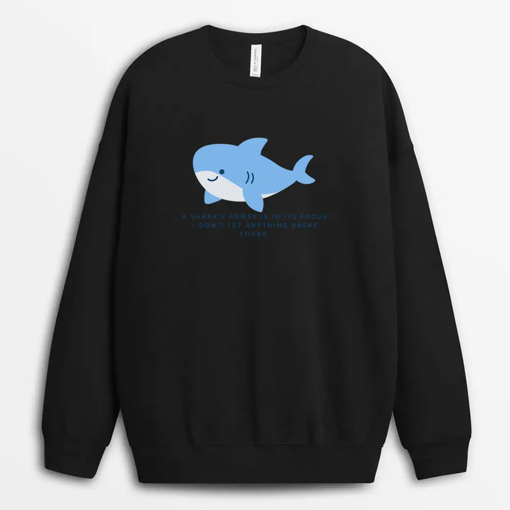 Deep Focus Mode sweatshirt in black featuring minimalist shark design