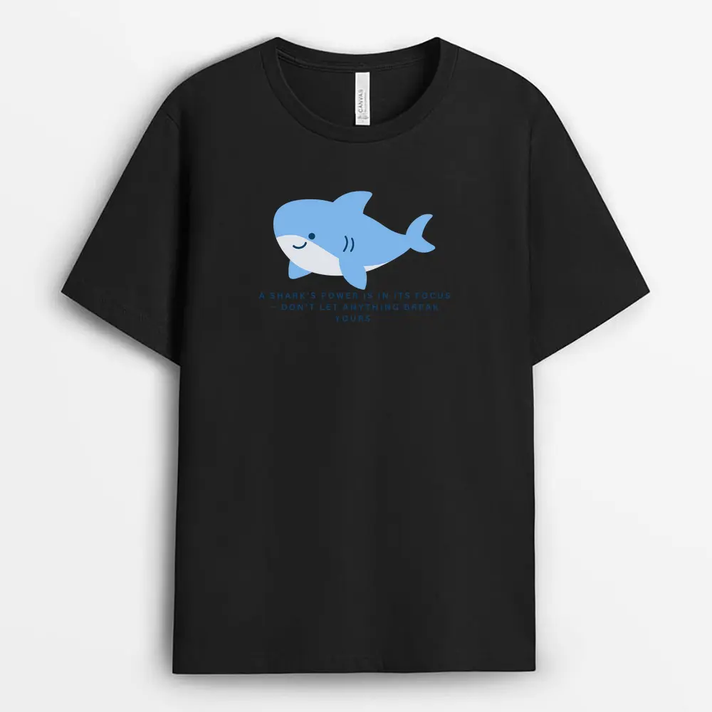 Black Shark Focus Energy custom T-shirt with bold shark-themed graphic