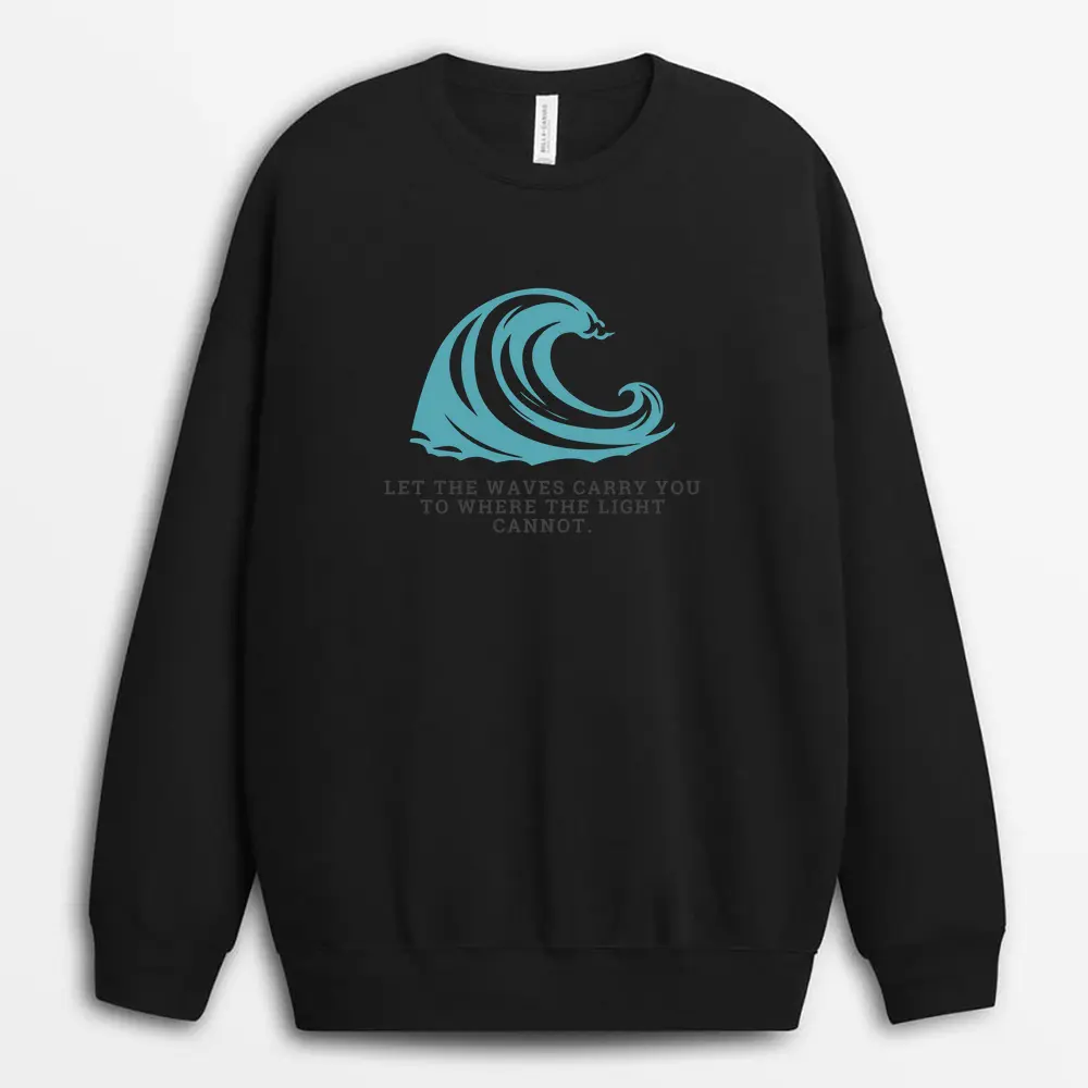 Drift Toward Light sweatshirt in black featuring light-seeking wave motif