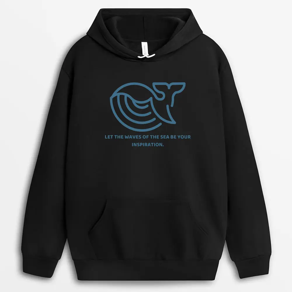 Inspired by the Tide hoodie in black featuring artistic water motion graphics