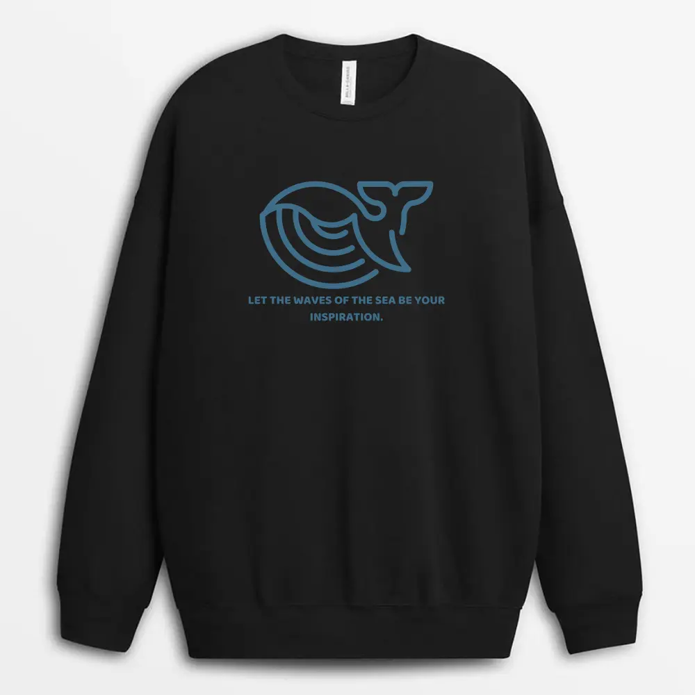 Where Waves Begin sweatshirt in black with calm wave illustration